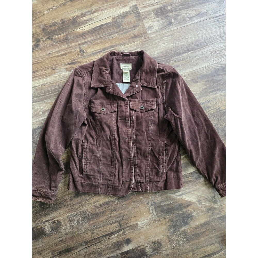 Women's Brown L.L. Bean Corduroy Lined Jacket Size Large Regular Fit